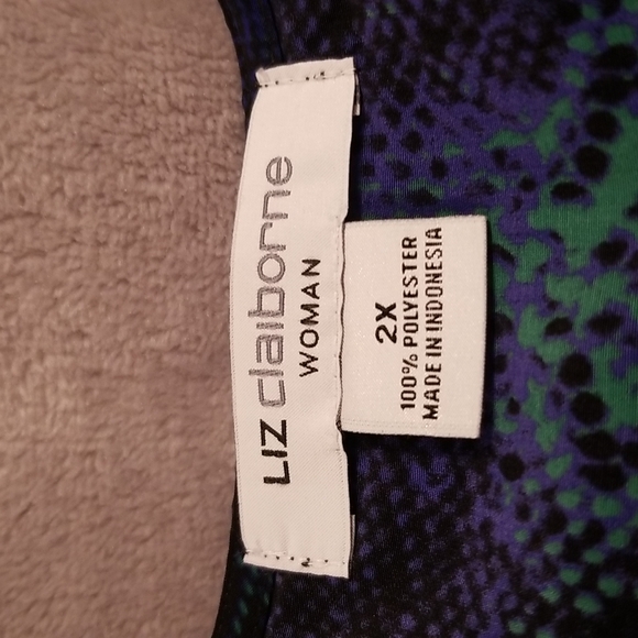 Liz Claiborne • Exotic Print Blouse Top with Elastic Waist • 3/4 Sleeves • 2X - Picture 8 of 9